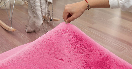 Dywan Okrągły Rabbit futro królika antypoślizgowy puszysty 120x120, różowy