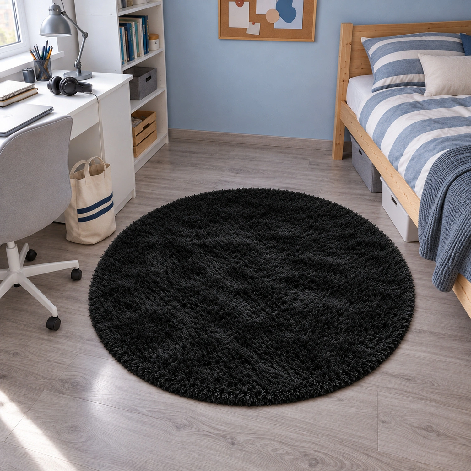 Dywan okrągły Shaggy BlackSky 300 cm — pokój młodzieżowy