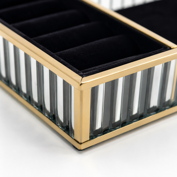 Szklana szkatułka na biżuterię 26x13x4cm organizer pudełko welurowa czarna