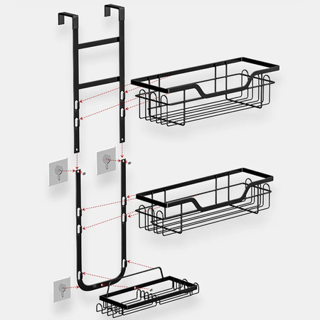 Półka pod prysznic wisząca łazienkowa zawieszana metalowa na szybę, czarna