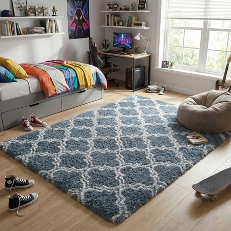 Dywan do salonu shaggy DECOR antypoślizgowy miękki puszysty modny 200x250, srebrny