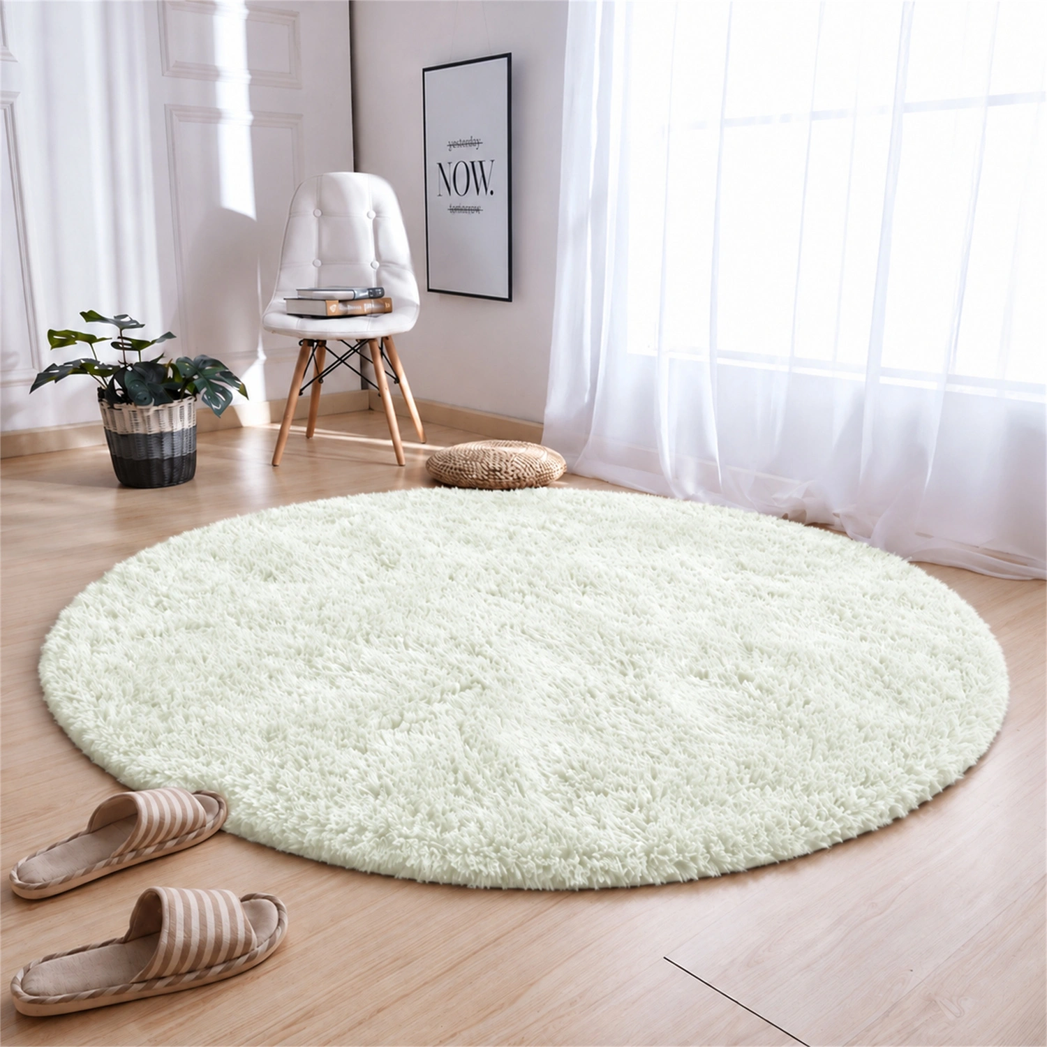 Dywan okrągły Shaggy WhiteLime 150 cm — widok główny