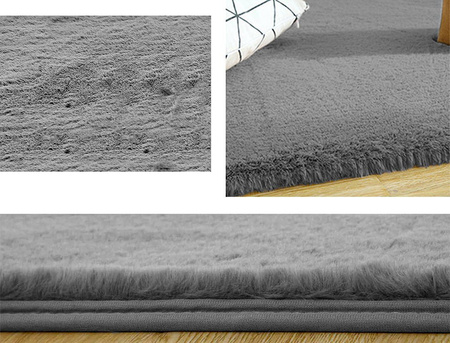 Dywan Rabbit futro królika antypoślizgowy nowoczesny miękki 200x200, srebrny