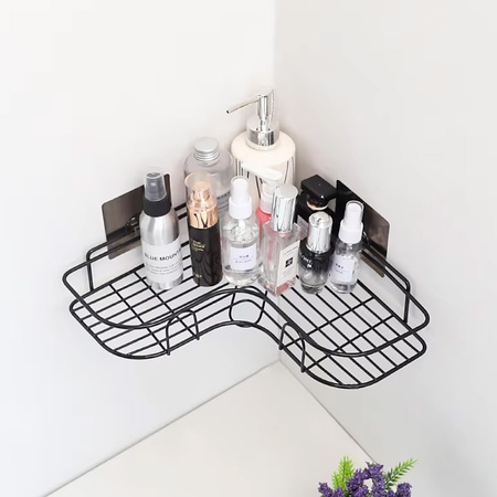 Półka łazienkowa narożna pod prysznic na kosmetyki wisząca ścienna, czarna