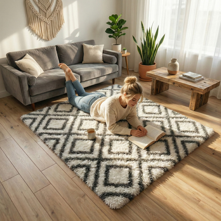 Dywan do salonu shaggy DECOR antypoślizgowy miękki puszysty modny 200x250, biały