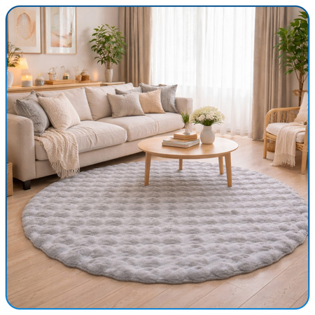 Dywan okrągły Rabbit Bubble 120 cm - miękki puszysty dywan do salonu i sypialni - srebrny