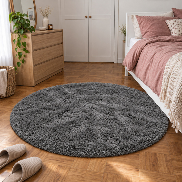Shaggy Strado 200x200 GreyNight round carpet (Dark Gray)