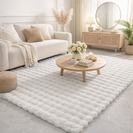 Dywan Rabbit Bubble 80x150 cm - miękki puszysty dywan do salonu i sypialni - biały