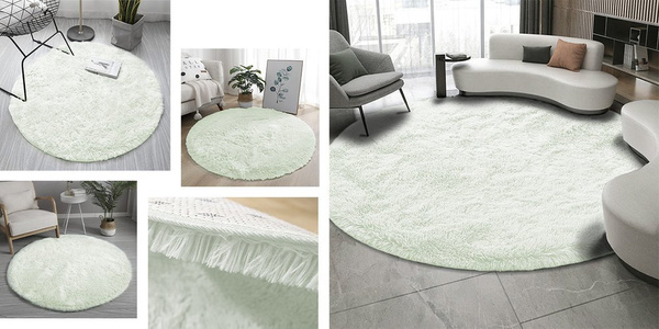 Dywan okrągły Shaggy 150x150 cm, biały - pluszowy, miękki do salonu i sypialni