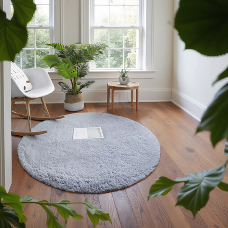 Dywan Okrągły Alpaca antypoślizgowy nowoczesny miękki pluszowy 80x80, srebrny