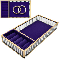 Szklana szkatułka na biżuterię 26x13x4cm organizer pudełko welurowa fioletowa
