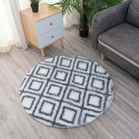 Dywan okrągły do salonu shaggy DECOR antypoślizgowy miękki puszysty 140x140 White Cube