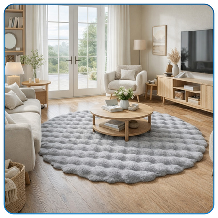 Dywan okrągły Rabbit Bubble 120 cm - miękki puszysty dywan do salonu i sypialni - srebrny