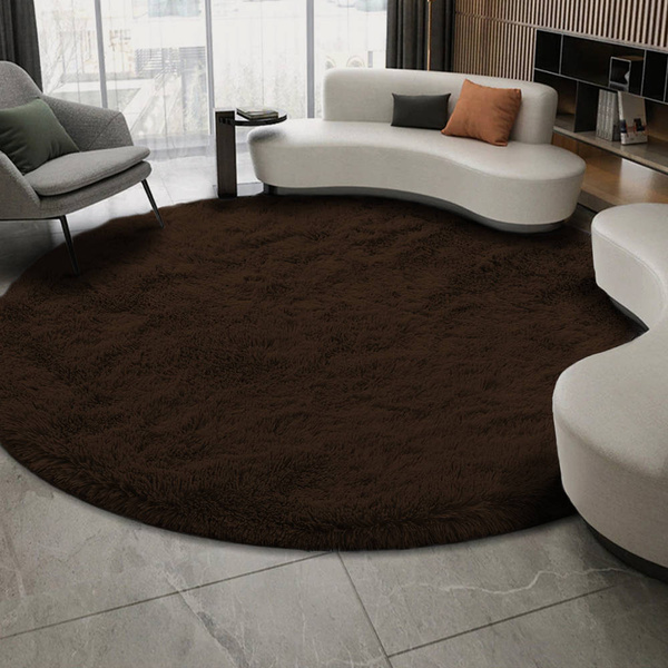 Dywan okrągły Shaggy 120x120 cm, ciemny brązowy DarkCoffee - pluszowy do salonu