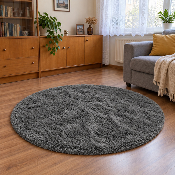 Shaggy Strado 80x80 GreyNight round carpet (Dark Gray)