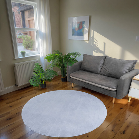 Dywan okrągły Rabbit 3D pluszowy miękki jedwabisty futro królika 150, srebrny