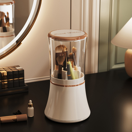 ZESTAW 3x Organizer szkatułka pojemnik na kosmetyki pędzle biżuterię ARIA, beżowy-przezroczysty