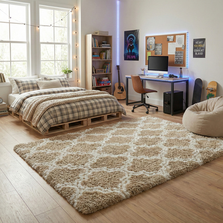 Dywan do salonu shaggy DECOR antypoślizgowy miękki puszysty modny 120x170 Khaki Lantern