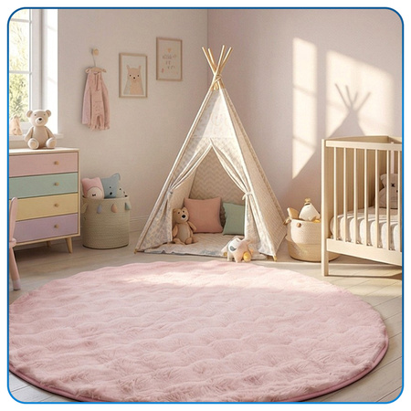 Dywan okrągły Rabbit Bubble 120 cm - miękki puszysty dywan do salonu i sypialni - różowy