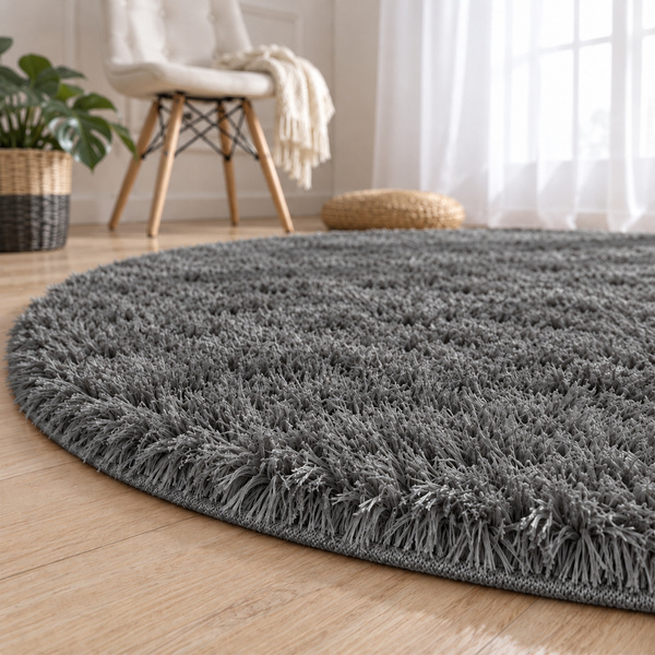 Shaggy Strado 200x200 GreyNight round carpet (Dark Gray)