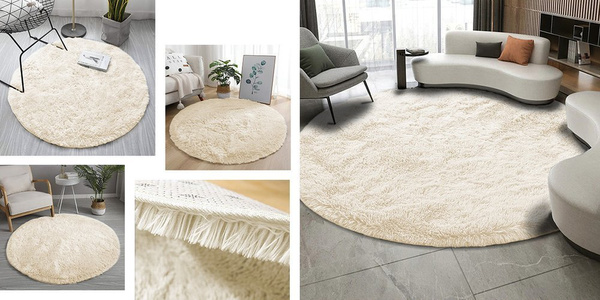 Dywan okrągły Shaggy 120x120 cm, beżowy CreamBeige - pluszowy do salonu