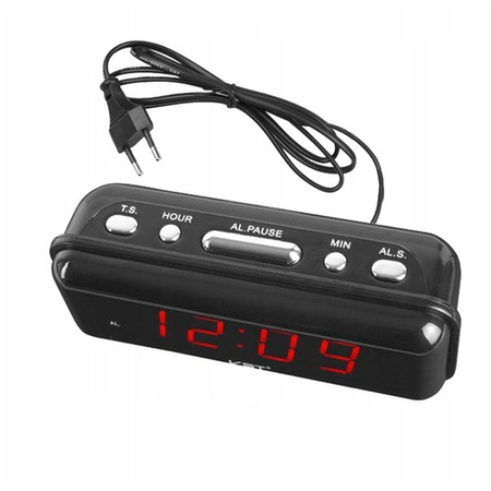 Budzik zegar elektroniczny cyfrowy LED 24h głośny alarm, czarny