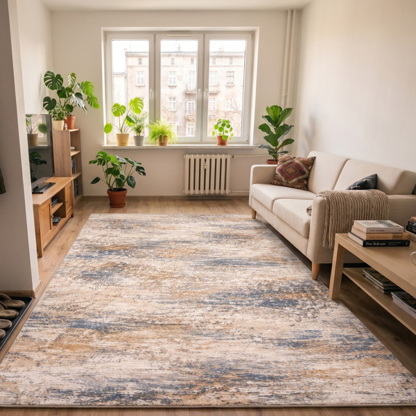 Beżowy dywan do salonu 120x170 nowoczesny NOVO Marmur antypoślizgowy miękki