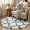 Dywan okrągły do salonu shaggy DECOR antypoślizgowy miękki puszysty 140x140 White Lantern