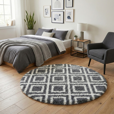 Dywan okrągły do salonu shaggy DECOR antypoślizgowy miękki puszysty 140x140, czarny