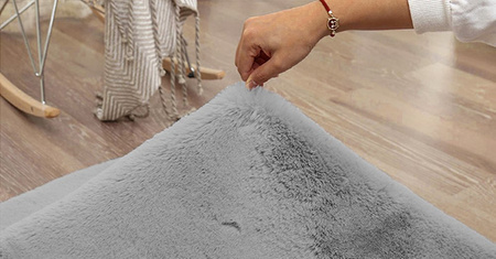 Dywan Okrągły Rabbit futro królika antypoślizgowy miękki loft 90x90, srebrny