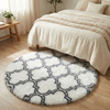 Dywan okrągły do salonu shaggy DECOR antypoślizgowy miękki puszysty 140x140, biały