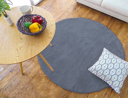 Dywan Okrągły Rabbit futro królika antypoślizgowy miękki loft 90x90, srebrny