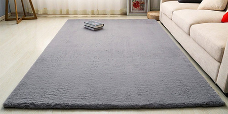 Dywan Rabbit futro królika antypoślizgowy nowoczesny pluszowy 80x150, srebrny