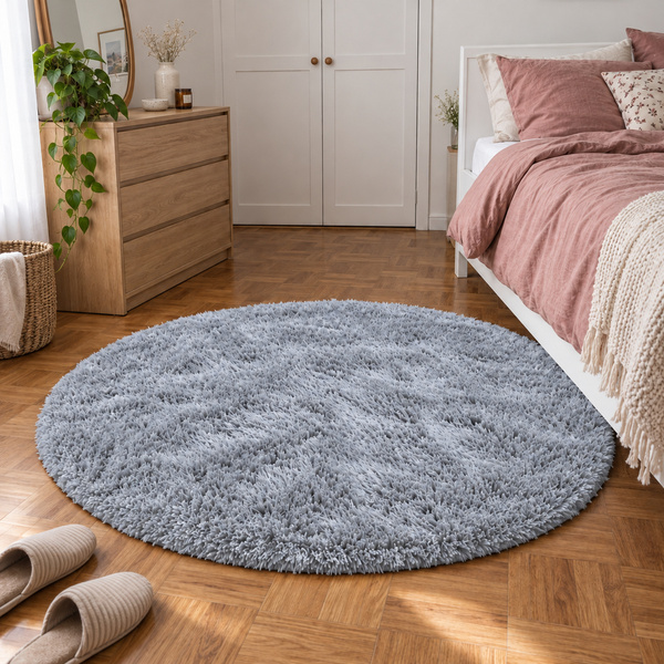 Shaggy Strado 160x160 SilverFur Round Carpet (Light Gray)