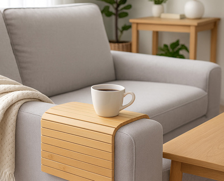 PODŁOKIETNIK na sofę kanapę podkładka nakładka elastyczna taca bambusowa, brązowy