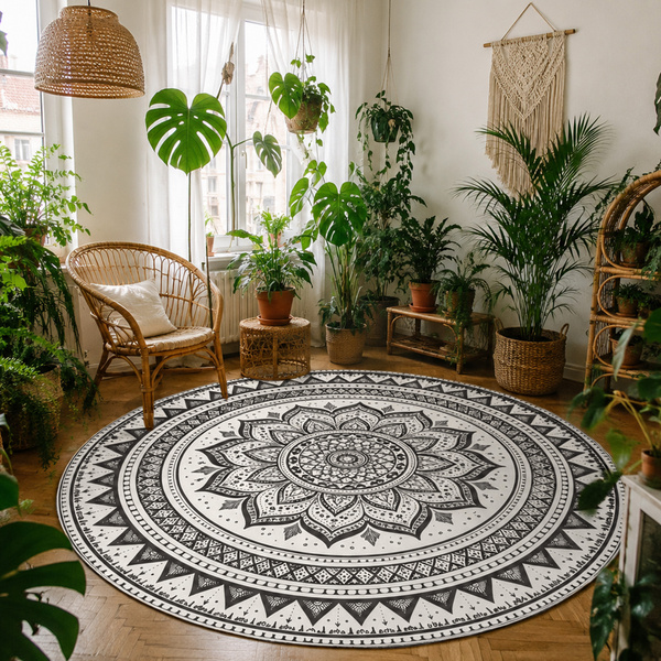 Dywan okrągły Mandala do salonu 100x100 orientalny NOVO antypoślizgowy