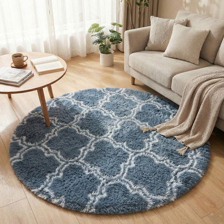 Dywan okrągły do salonu shaggy DECOR antypoślizgowy miękki puszysty 120x120, srebrny