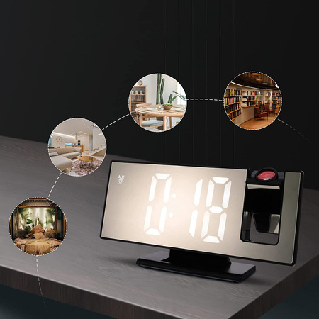 ELEKTRONICZNY ZEGAR LED cyfrowy z projektorem budzik termometr lustro 4w1