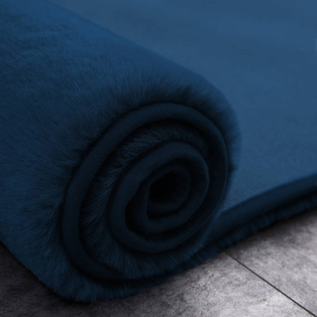 Dywan Okrągły Rabbit futro królika antypoślizgowy miękki loft 90x90, granatowy