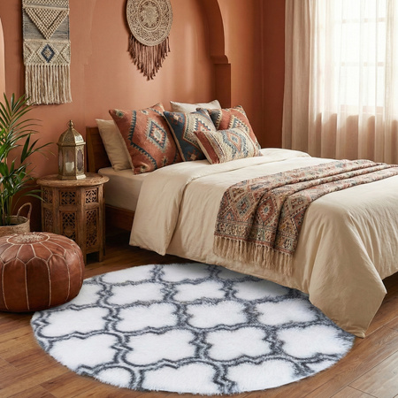 Dywan okrągły do salonu shaggy DECOR antypoślizgowy miękki puszysty 140x140, biały