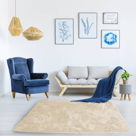 Dywan Shaggy antypoślizgowy nowoczesny salon miękki puszysty 60x120, beżowy