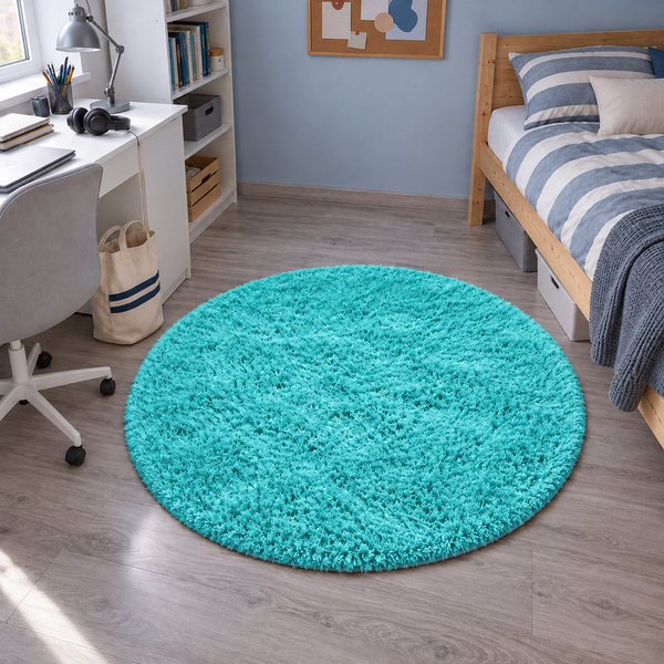 Shaggy Strado 80x80 round carpet TurquoiseSea (Turquoise)