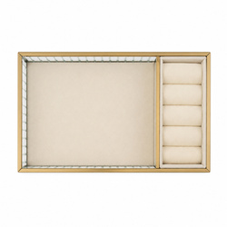 Szklana szkatułka na biżuterię 26x13x4cm organizer pudełko welurowa beżowa