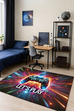 Dywan gamingowy 3D Strado LET'S PLAY 140x200 cm nowoczesnym motywem do pokoju gracza