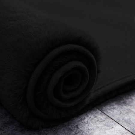 Dywan Rabbit futro królika antypoślizgowy nowoczesny pluszowy 60x90, czarny