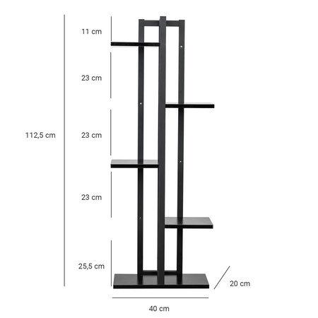 Uniwersalny stojak na kwiaty kwietnik na 6 doniczek 5-poziomowy TOWER (Czarny)