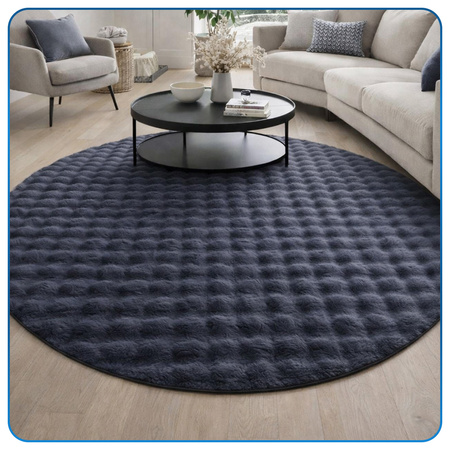 Dywan okrągły Rabbit Bubble 120 cm - miękki puszysty dywan do salonu i sypialni - szary