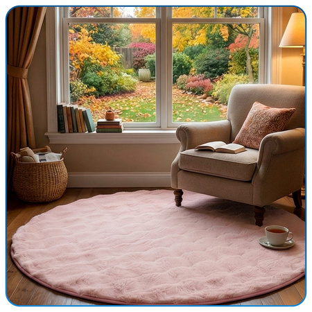 Dywan okrągły Rabbit Bubble 120 cm - miękki puszysty dywan do salonu i sypialni - różowy