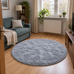 Shaggy Strado 80x80 SilverFur Round Carpet (Light Gray)