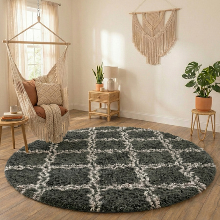 Dywan okrągły do salonu shaggy DECOR antypoślizgowy miękki puszysty 140x140 Grey Lantern